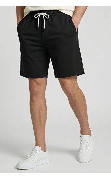 Siyah Standart Fit Basic Arka Cepli Erkek Şort - 88314