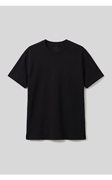 Siyah Rahat Form Esnek Nefes Alabilir Erkek T-Shirt - 88495