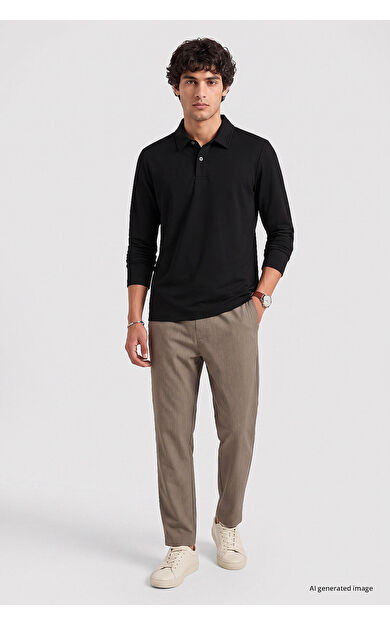 Yeni Siyah Rahat Form Basic Erkek Polo Yaka T-Shirt - 88512