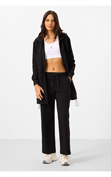TommyLife Siyah Dik Yaka Fermuarlı Pamuklu Kadın Eşofman Tunik Takım - 95346