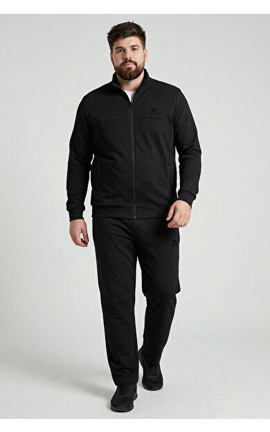 Siyah Dik Yaka Battal Büyük Beden Erkek Eşofman Takım - 85176