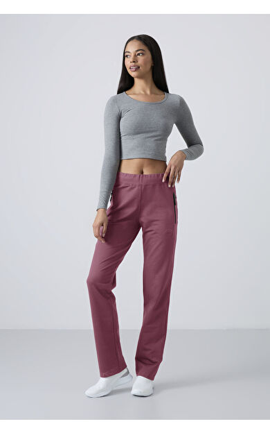 Soft Vişne Fermuar Cepli Rahat Form Klasik Paça Kadın Eşofman Alt - 94195