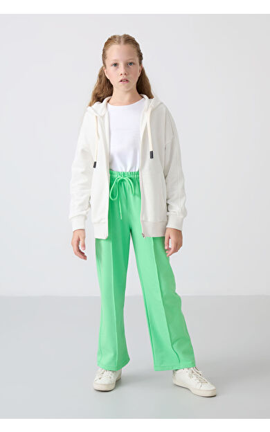 Su Yeşil Cepli Ön Dikiş Detaylı Geniş Paça Kız Çocuk Eşofman Altı -75144