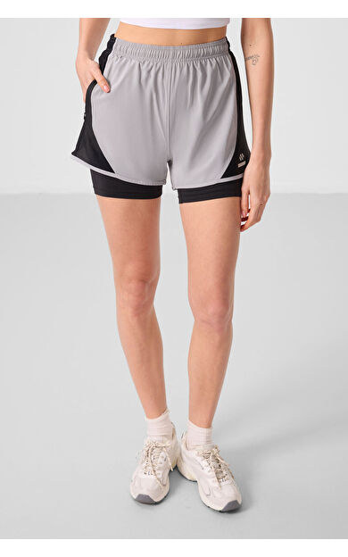 Taş Gizli Cep Fermuarlı Standart Kalıp Kadın İçi Taytlı Şort - 91015