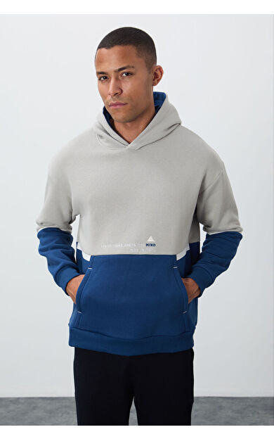 Taş Pamuklu Kalın İçi Tüylü Yumuşak Dokulu Comfort Fit Nakışlı Erkek Sweatshirt - 88417