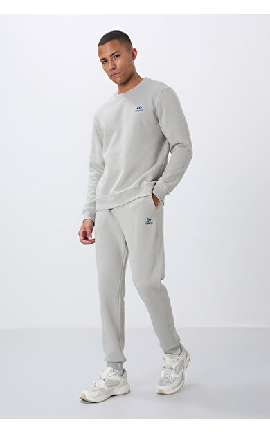 TommyLife Taş Pamuklu Kalın İçi Tüylü Yumuşak Dokulu Comfort Fit Nakışlı Erkek Eşofman Takım -85265