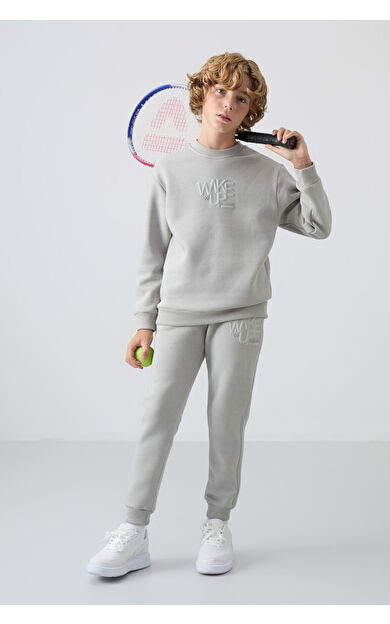 Taş Pamuklu Kalın İçi Tüylü Yumuşak Dokulu Standart Fit Baskılı Erkek Çocuk Eşofman Takım - 11253