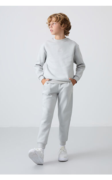 Taş Pamuklu Kalın İçi Tüylü Yumuşak Dokulu Standart Fit Nakışlı Erkek Çocuk Eşofman Takım - 11249
