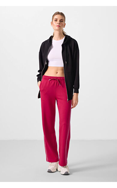 Viva Kırmızı Yumuşak Dokulu Yan Panel Detaylı Geniş Paça Kadın Palazzo Pantolon - 94669