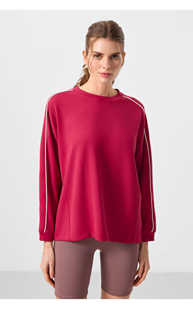 Viva Kırmızı Yumuşak Dokulu O Yaka Oversize Kadın Tunik Sweatshirt - 97303