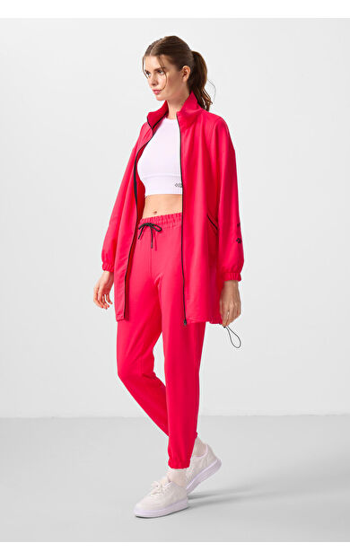 Viva Kırmızı Dik Yaka Fermuarlı Rahat Form Kadın Eşofman Tunik Takım - 95345