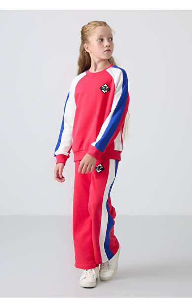 Viva Kırmızı O Yaka Geniş Paça Standart Fit Baskılı Kız Çocuk Eşofman Takım - 75165