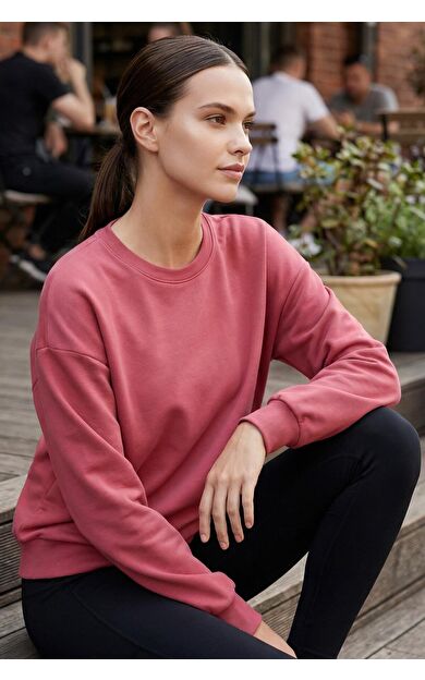 Yaban Gülü Basic O Yaka Oversize Kadın Sweatshirt - 97053