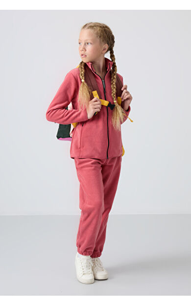 Yaban Gülü Kalın Yumuşak Dokulu Standart Fit Nakışlı Polar Kız Çocuk Sweatshirt - 75154