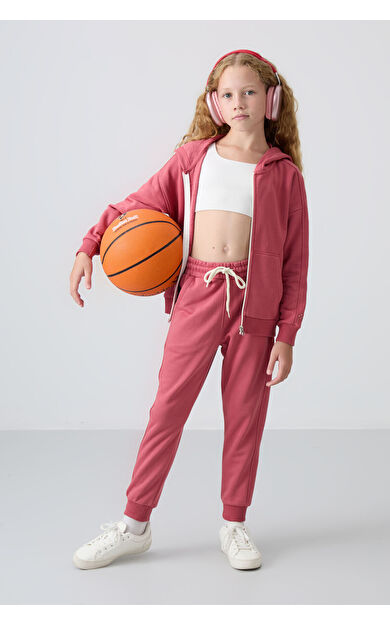 Yaban Gülü Pamuklu İçi Tüylü Yumuşak Dokulu Standart Fit Nakışlı Kız Çocuk Eşofman Takım - 75148