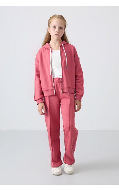 Yaban Gülü Pamuklu İçi Tüylü Yumuşak Dokulu Standart Fit Nakışlı Kız Çocuk Eşofman Takım - 75161