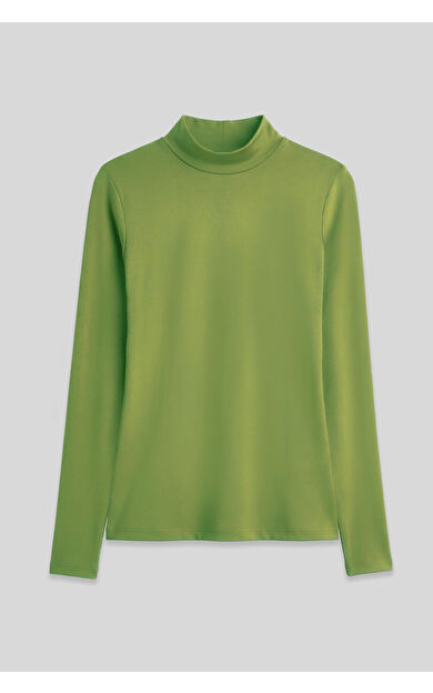 TommyLife Yağ Yeşili Balıkçı Yaka Basic Uzun Kollu Kadın Body - 97306