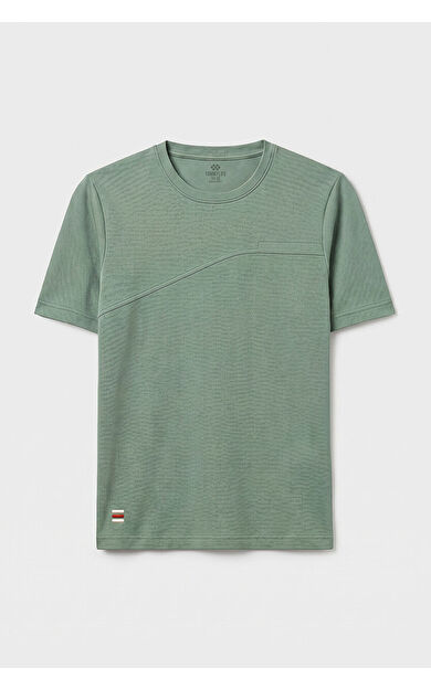 YENİ Yeşil Rahat Form Yüzeyi Dokulu Ön Dikiş Detaylı Erkek T-Shirt - 88437