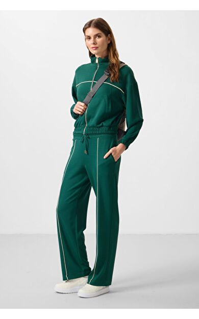 Yeşil Yumuşak Dokulu Dik Yaka Oversize Lastikli Kadın Eşofman Takım - 95349