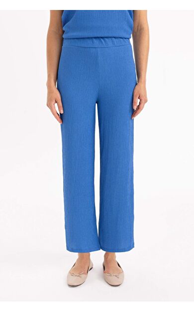 Wide Leg Cepli Düz Crop Paça Bürümcük Pantolon