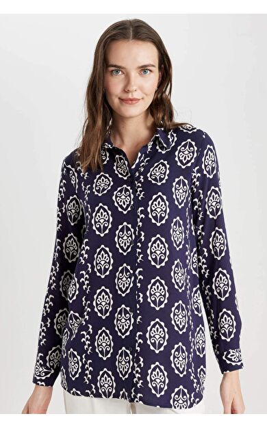 DeFactoFit Traditional Loose Fit Gömlek Yaka Uzun Kollu Tunik