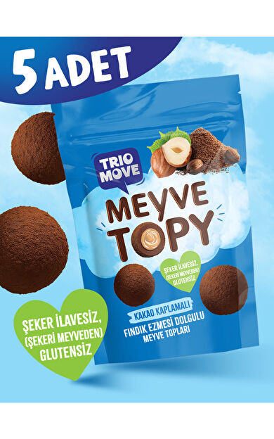 TrioMove Fındık Ezmesi Dolgulu Kakao Tozu Kaplamalı Meyve Topları 