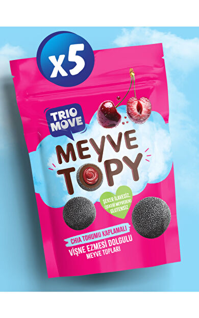 TrioMove Vişne Ezmesi Dolgulu Chia Tohumu Kaplamalı Meyve Topları 