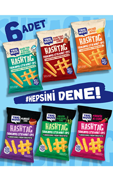 TrioMove Hashtag Fırınlanmış Nohut cipsi 6'lı Karışık Tanışma Paketi 
