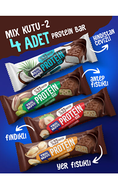TrioMove 50 gram %33 Proteinli Protein Bar 4'lü Karışık Tanışma Paketi 50 gr X4 Adet 