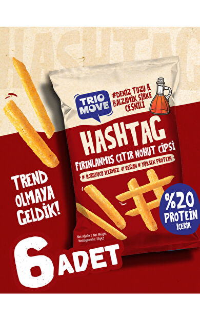 TrioMove Hashtag Fırınlanmış Nohut cipsi Deniz Tuzu &amp; Balzamik Sirke Çeşnili (6 Adet) 