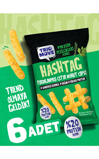 TrioMove Hashtag Fırınlanmış Nohut cipsi Mevsim Yeşillikleri Çeşnili (6 Adet) 