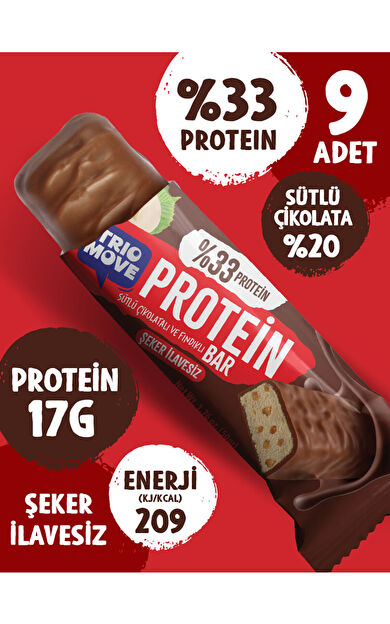 TrioMove 50 gram Protein Bar - Fındıklı, %33 Protein, 50 g x 9 Adet 