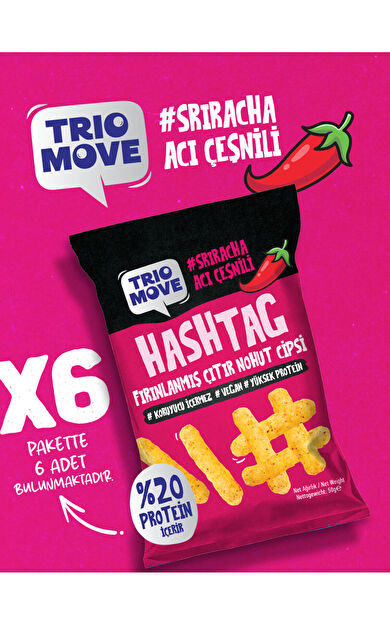 TrioMove Hashtag Fırınlanmış Nohut cipsi Sriracha Acı Çeşnili (6 Adet) 