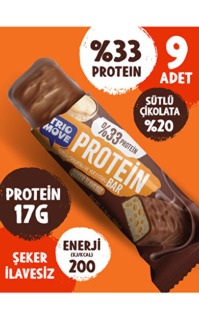TrioMove 50 gram Protein Bar - Yer Fıstıklı %33 Protein, 50 g x 9 Adet 