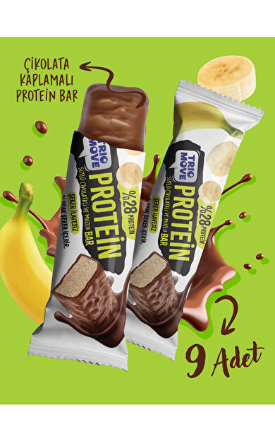 TrioMove 38 gram Protein Bar - Muz ve Sütlü Çikolatalı, %28 Protein, 38 g x 9 Adet
