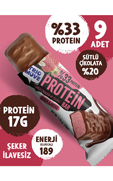 TrioMove 50 gram Protein Bar - Çilekli %33 Protein, 50 G X 9 Adet 