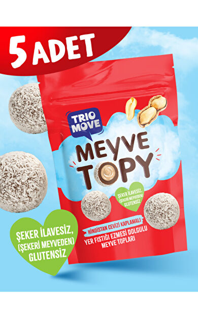 TrioMove Yer Fıstığı Ezmesi Dolgulu Hindistan Cevizi Kaplamalı Kakaolu Meyve Topları 