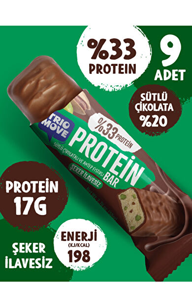 TrioMove 50 gram Protein Bar - Antep Fıstıklı %33 Protein, 50 g x 9 Adet 