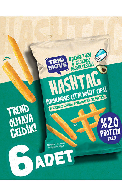 TrioMove Hashtag Fırınlanmış Nohut cipsi Deniz Tuzu &amp; Avokado Aromalı Çeşnili (6 Adet) 