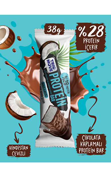 TrioMove 38 gram Protein Bar - Hindistan Cevizli %28 Protein, 38 G X 9 Adet 