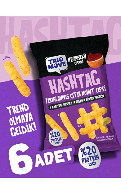 TrioMove Hashtag Fırınlanmış Nohut cipsi Barbekü Çeşnili (6 Adet) 
