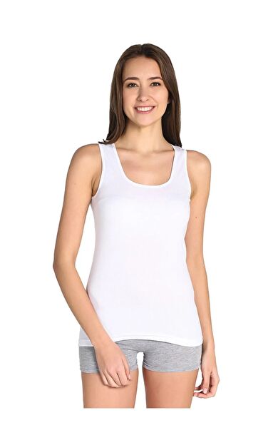 0136 Geniş Askılı Kadın Atlet 6 Adet - Beyaz