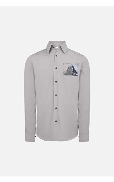 VANEDA RELAXED FIT SIRT DESEN BASKILI COTON ERKEK GOMLEK GRİ