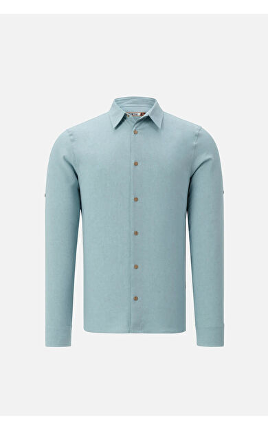 VANEDA V-CLUTCH ERKEK KETEN GOMLEK ACIK MAVI L