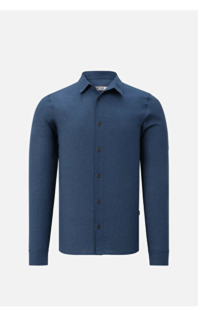 VANEDA V-CLUTCH ERKEK KETEN GOMLEK KOYU MAVI L