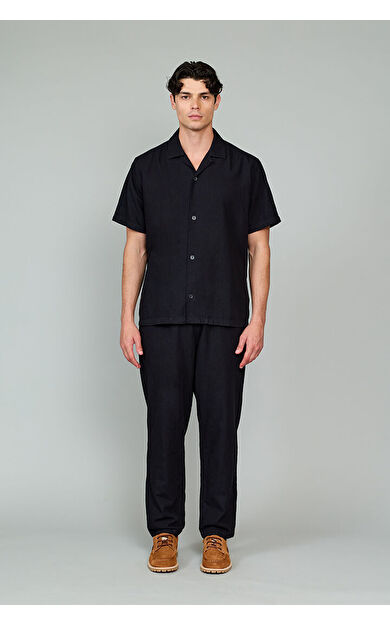 VANEDA Linex Erkek Keten Gömlek Siyah