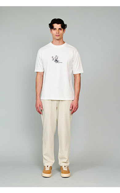 VANEDA Kartal Baskılı T-Shirt Beyaz