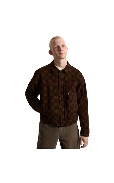 Vans Check-5 Checkerboard Denim Trucker Jacke Erkek Ceket Kahve