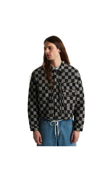 Vans Check-5 Checkerboard Denim Trucker Jacke Erkek Ceket Siyah
