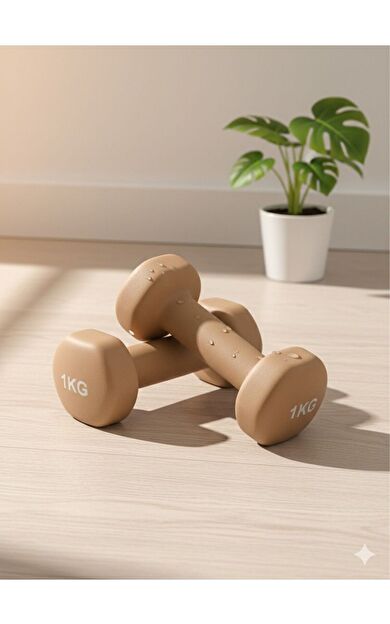 VAYNE Vinly Neoprene Kaplamalı Döküm Demir Dambıl Estetik Soft Pilates Fitness Ağırlığı 2 adet x 1 KG -Kahverengi